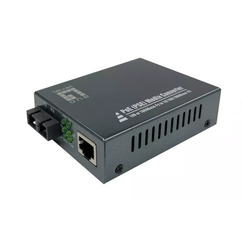 LevelOne RJ45 uz SC Gigabit multivides pārveidotājs, PoE PSE, vienmoda šķiedra, 20km