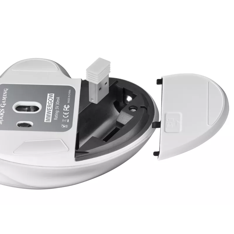 Mars Gaming MMWERGO bezvadu pele Ergonomic balta, labās rokas, mehāniska, RF bezvadu, 3200 DPI, balta