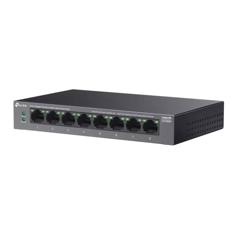 TP-Link LiteWave 8 portu gigabitu darbvirsmas slēdzis ar 8 portu PoE+