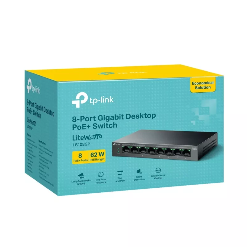 TP-Link LiteWave 8 portu gigabitu darbvirsmas slēdzis ar 8 portu PoE+
