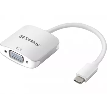 Sandberg USB-C uz VGA adapteris, USB Type-C, VGA (D-Sub), vīrišķais, sievišķais, 1920 x 1080 (HD 1080), 2048 x 1152, 1080p