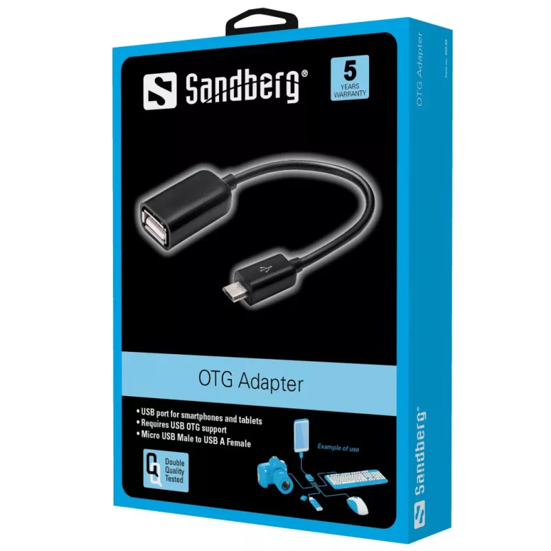 Sandberg OTG Adapter MicroUSB M – USB F, Micro-USB B, USB A, USB 2.0, Vīr./Siev., 0.48 Gbit/s, Melns