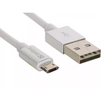 Sandberg MicroUSB Reversible kabelis 1m, 1 m, USB A, Micro-USB A, Sudraba, Balta