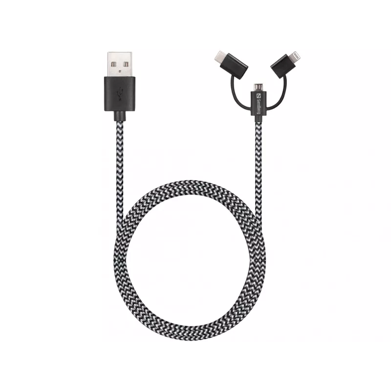 Sandberg 3in1 Lightning+MicroUSB+USB-C 1m, 1 m, Micro-USB A, USB A, vīrišķais/vīrišķais, melns, pelēks