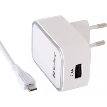 Sandberg maiņstrāvas lādētājs ES Micro USB 2,4 A, iekštelpām, maiņstrāva, 5 V, balts