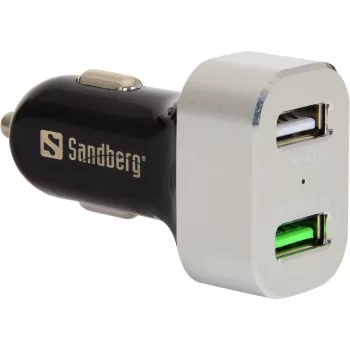 Sandberg Auto lādētājs 1xQC 3.0+1xUSB2.4A, Auto, Cigarešu pieslēgvieta, 12 V, Alumīnijs, Melns