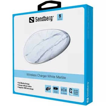 Sandberg Wireless Charger White Marble, USB, bezvadu uzlāde, PowerIQ, 1 m, melna, balta