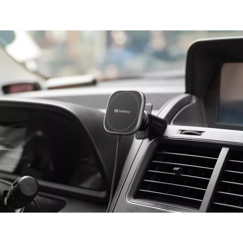 Sandberg In Car Magnetic Wireless Charger 15W, Auto, USB, bezvadu uzlāde, 1,2 m, melns