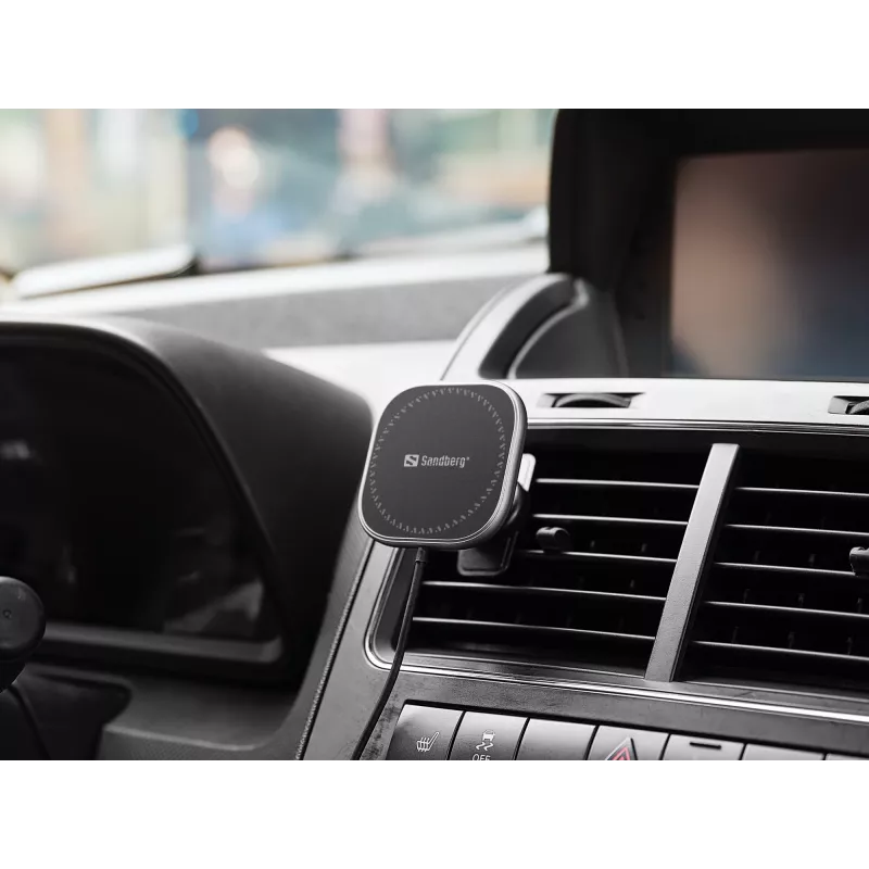 Sandberg In Car Magnetic Wireless Charger 15W, Auto, USB, bezvadu uzlāde, 1,2 m, melns