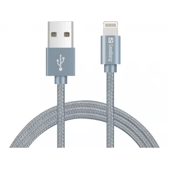 Sandberg Excellence Lightning pelēka 1m, 1 m, Lightning, USB A, pelēka, taisns, taisns