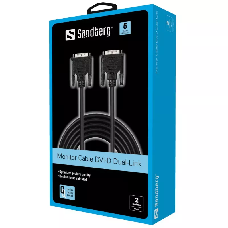 Sandberg Monitora kabelis DVI-DVI 2 m, 2 m, melns, vīr./vīr., 145 mm, 35 mm, 205 mm