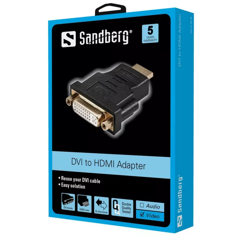 Sandberg Adapteris DVI-S - HDMI-V, HDMI, DVI, melns
