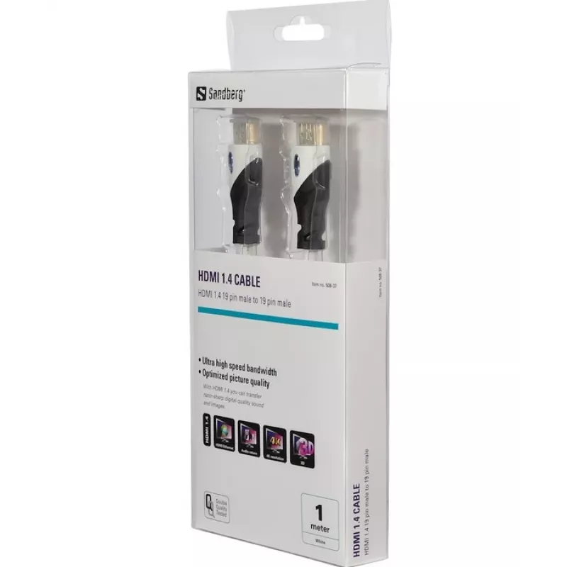 Sandberg HDMI 1.4 19M-19M, 1m, 1 m, HDMI Type A (Standard), HDMI Type A (Standard), melns, balts