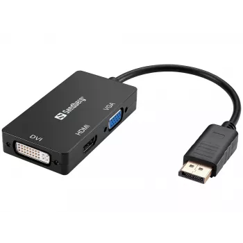 Sandberg Adapter DP>HDMI+DVI+VGA, 0,19 m, DisplayPort, VGA (D-Sub)+ HDMI + DVI, vīrišķais, sievišķais, 3840 x 2160 pikseļi