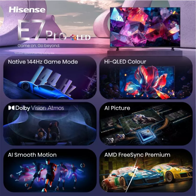 Hisense 75E7S PRO TV 190.5 cm (75 collas) UHD+ Smart TV Wi-Fi Melns 350 cd/m²