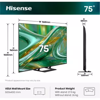 Hisense 75E8S TV 190,5 cm (75 collu) 4K Ultra HD viedtelevizors Wi-Fi pelēks 400 cd/m²