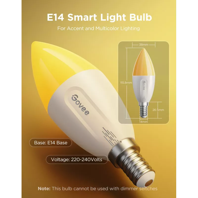 LED spuldze Govee B600CCC1 RGBWW E14 2 gab. iepakojumā — vieda krāsas regulējama gaisma, silta līdz vēsa balta