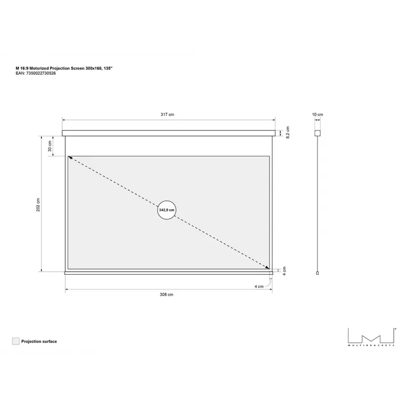 Motorizēts projekcijas ekrāns MULTIBRACKETS M 16:9 135 collas (300x168) matēts balts