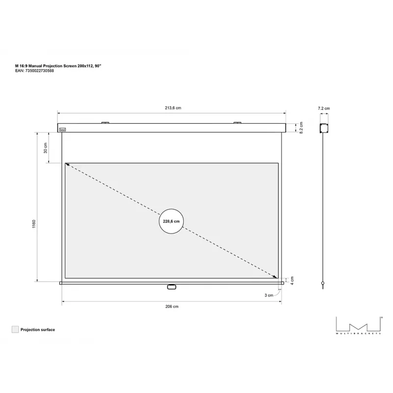 Multibrackets M 16:9 Manuālais projekcijas ekrāns 200x112, 90 collas
