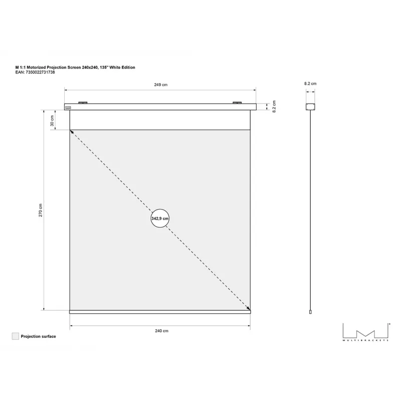 Multibrackets M 1:1 motorizēts projekcijas ekrāns 240x240, 135 collu, balta izdevums