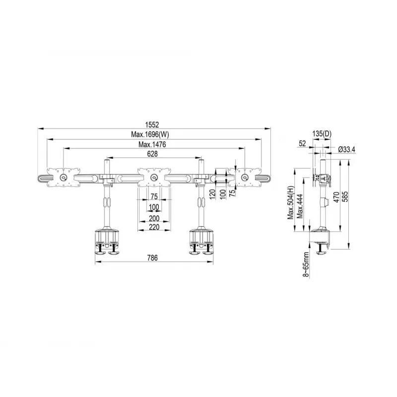 Multibrackets M VESA Desktopmount Triple Desk Clamp 24 collas-32 collas 24 kg