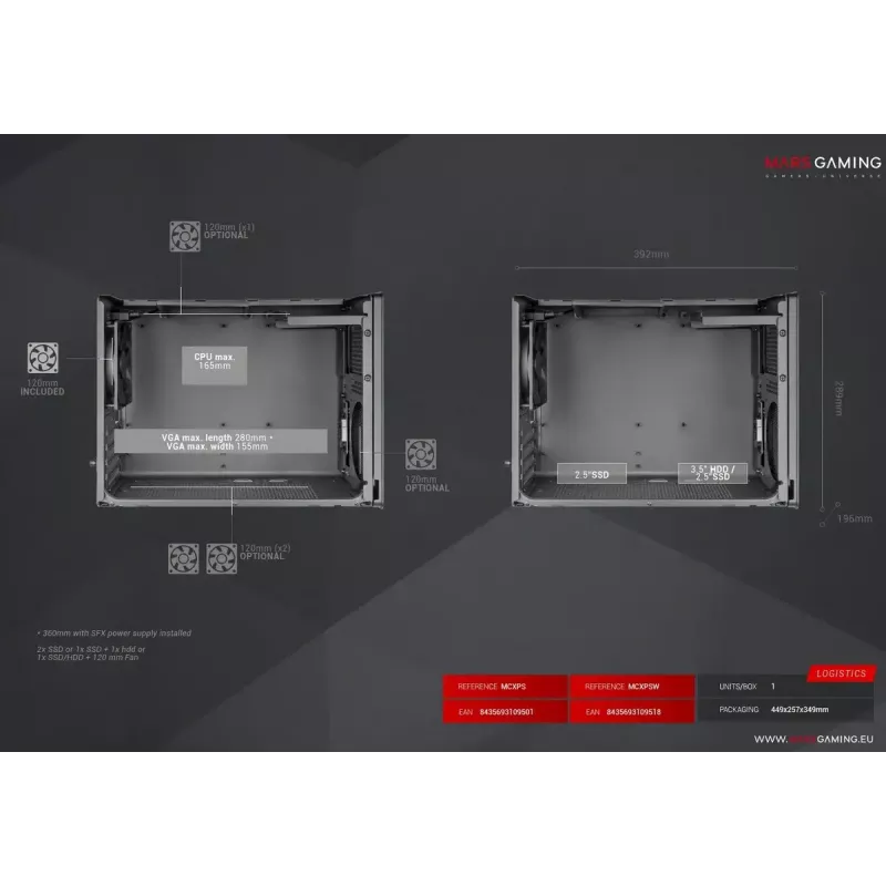 Datorkorpuss Mars Gaming MCXPS mATX Ultra-Compact Melns