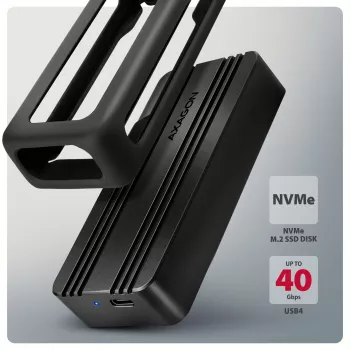 Axagon EEM2-40G USB-C 40Gbps M.2 NVMe SSD korpuss, ARMORED Alumīnijs