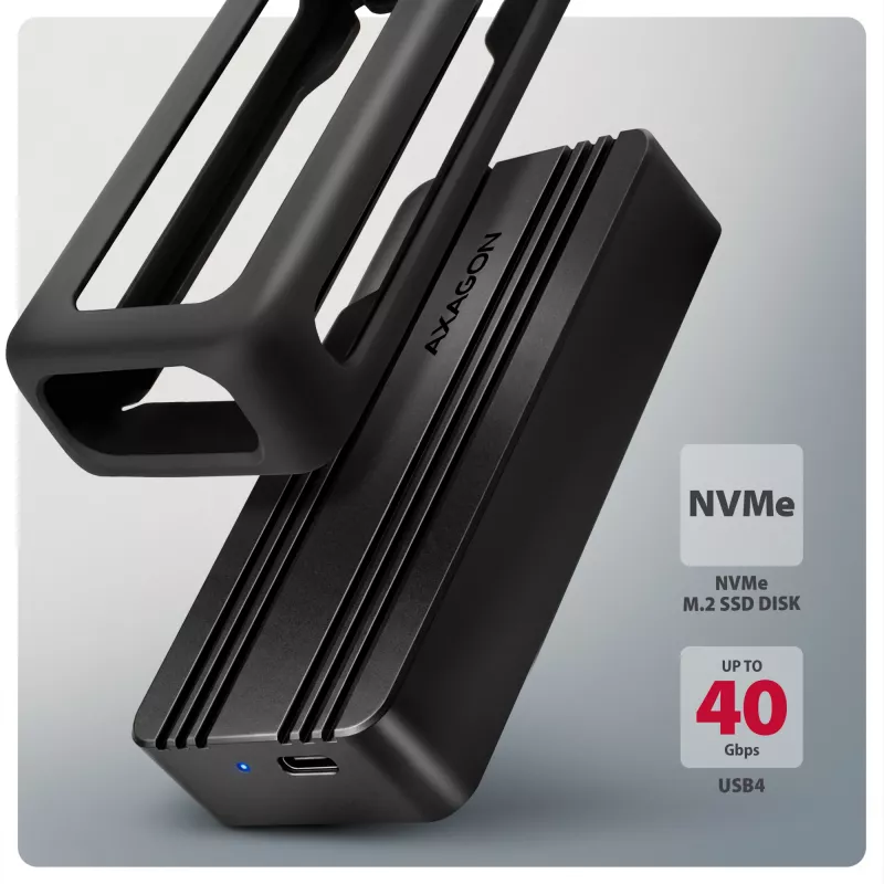 Axagon EEM2-40G USB-C 40Gbps M.2 NVMe SSD korpuss, ARMORED Alumīnijs