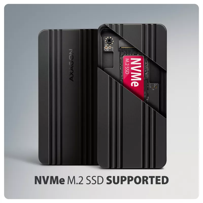 Axagon EEM2-40G USB-C 40Gbps M.2 NVMe SSD korpuss, ARMORED Alumīnijs