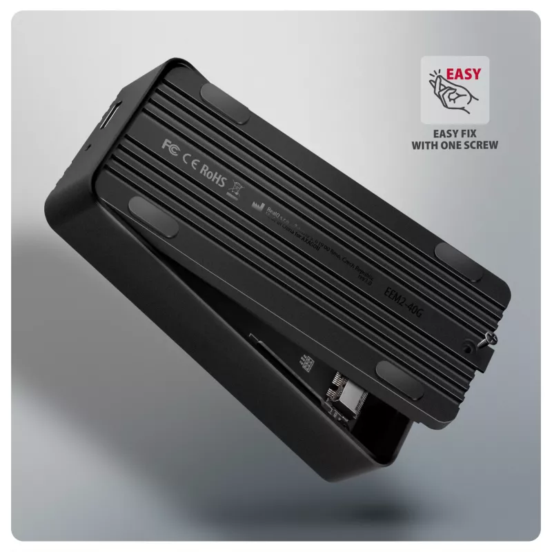 Axagon EEM2-40G USB-C 40Gbps M.2 NVMe SSD korpuss, ARMORED Alumīnijs