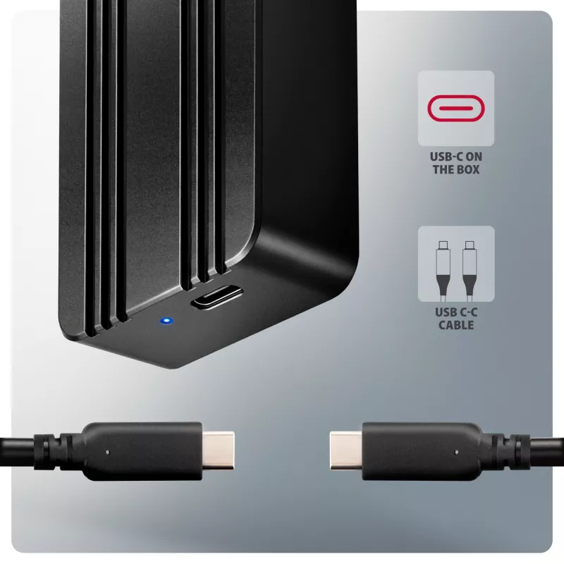 Axagon EEM2-40G USB-C 40Gbps M.2 NVMe SSD korpuss, ARMORED Alumīnijs