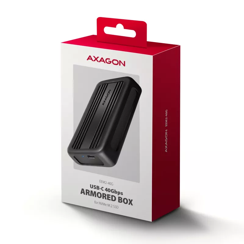 Axagon EEM2-40G USB-C 40Gbps M.2 NVMe SSD korpuss, ARMORED Alumīnijs