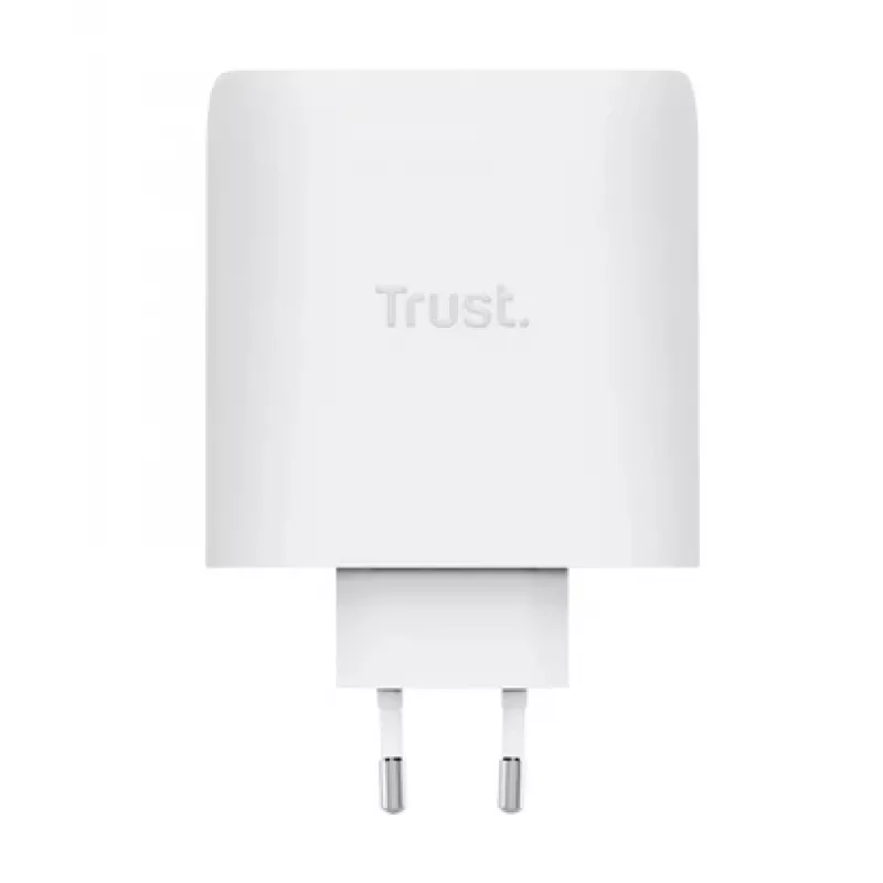 Lādētājs TRUST Maxo 100W 2‑Port USB‑C GaN — 100 W, 2x USB‑C, 20 V maks., maiņstrāva iekštelpām, 2 m kabelis, balts