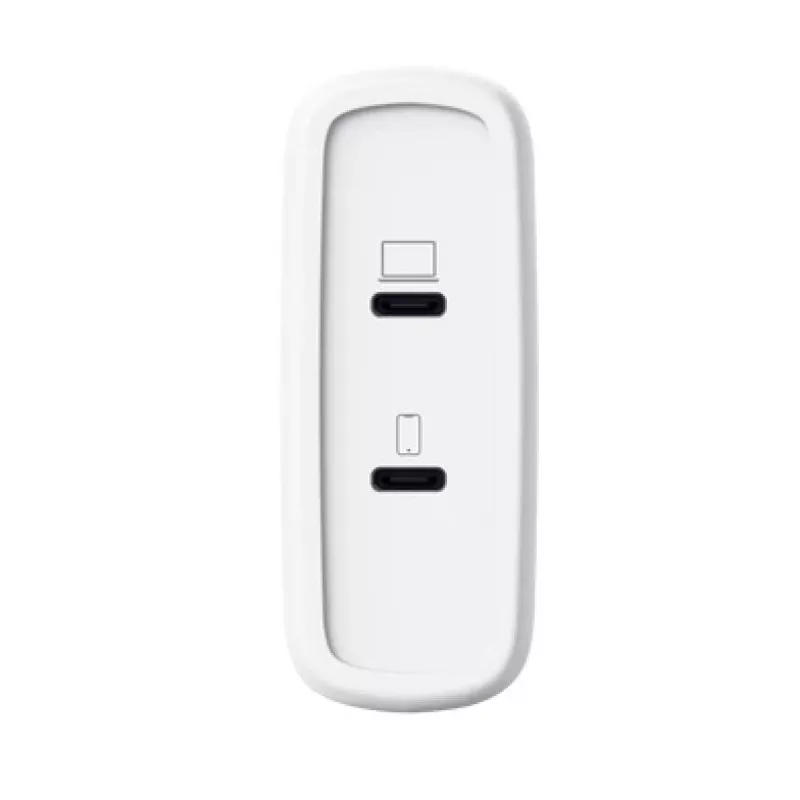 Lādētājs TRUST Maxo 100W 2‑Port USB‑C GaN — 100 W, 2x USB‑C, 20 V maks., maiņstrāva iekštelpām, 2 m kabelis, balts