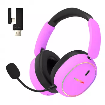 HATOR Phoenix 2 Wireless austiņas ar vadu un bezvadu savienojumu, galvas stīpa, spēlēm, USB Type-C / USB Type-A, Bluetooth, violetas