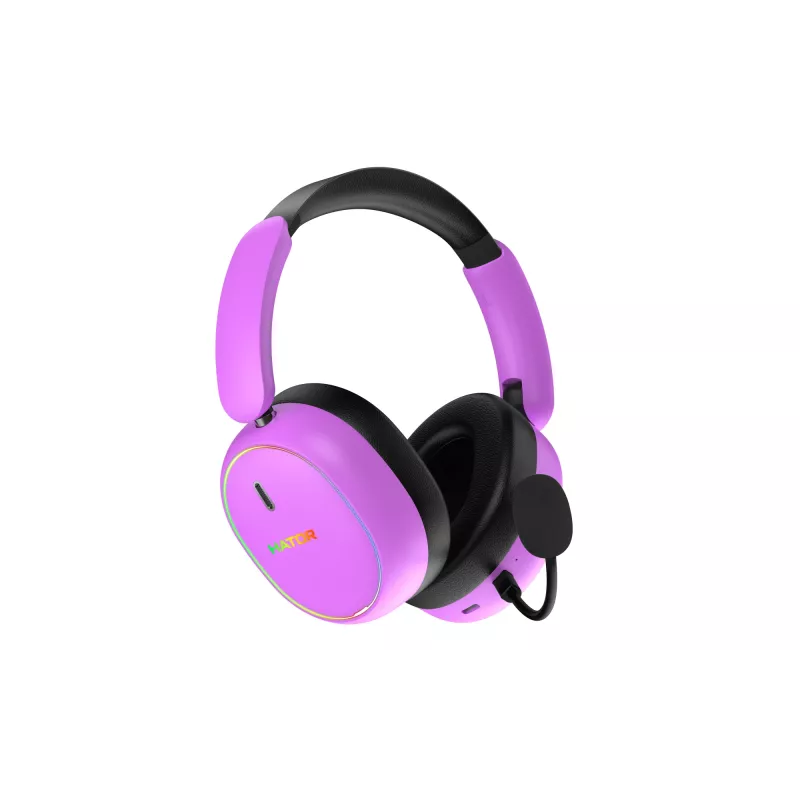 HATOR Phoenix 2 Wireless austiņas ar vadu un bezvadu savienojumu, galvas stīpa, spēlēm, USB Type-C / USB Type-A, Bluetooth, violetas