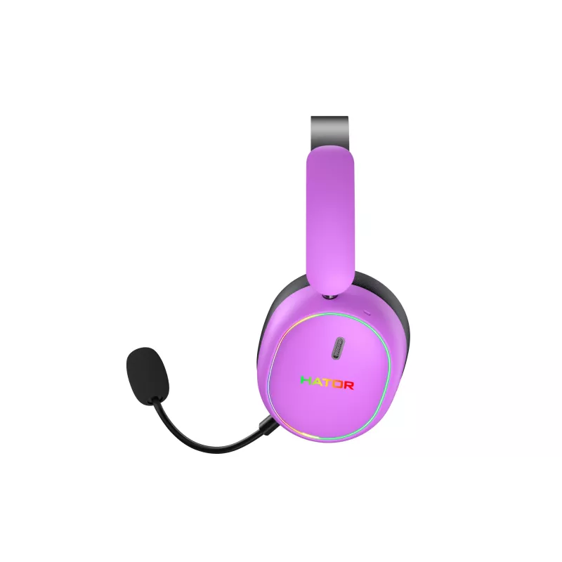 HATOR Phoenix 2 Wireless austiņas ar vadu un bezvadu savienojumu, galvas stīpa, spēlēm, USB Type-C / USB Type-A, Bluetooth, violetas