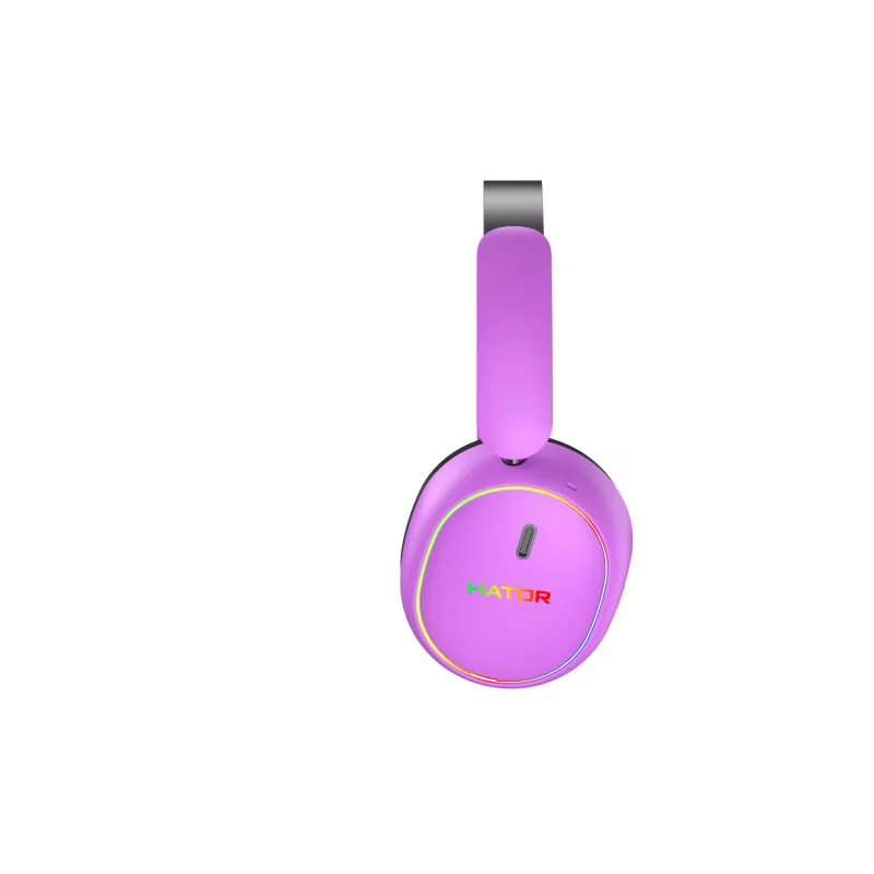 HATOR Phoenix 2 Wireless austiņas ar vadu un bezvadu savienojumu, galvas stīpa, spēlēm, USB Type-C / USB Type-A, Bluetooth, violetas