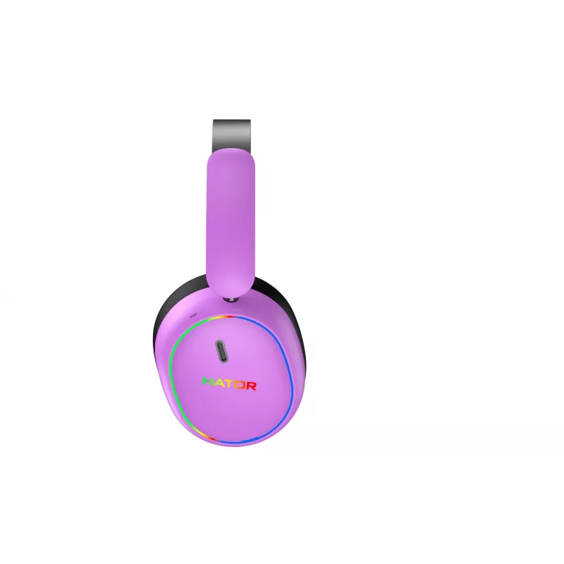 HATOR Phoenix 2 Wireless austiņas ar vadu un bezvadu savienojumu, galvas stīpa, spēlēm, USB Type-C / USB Type-A, Bluetooth, violetas