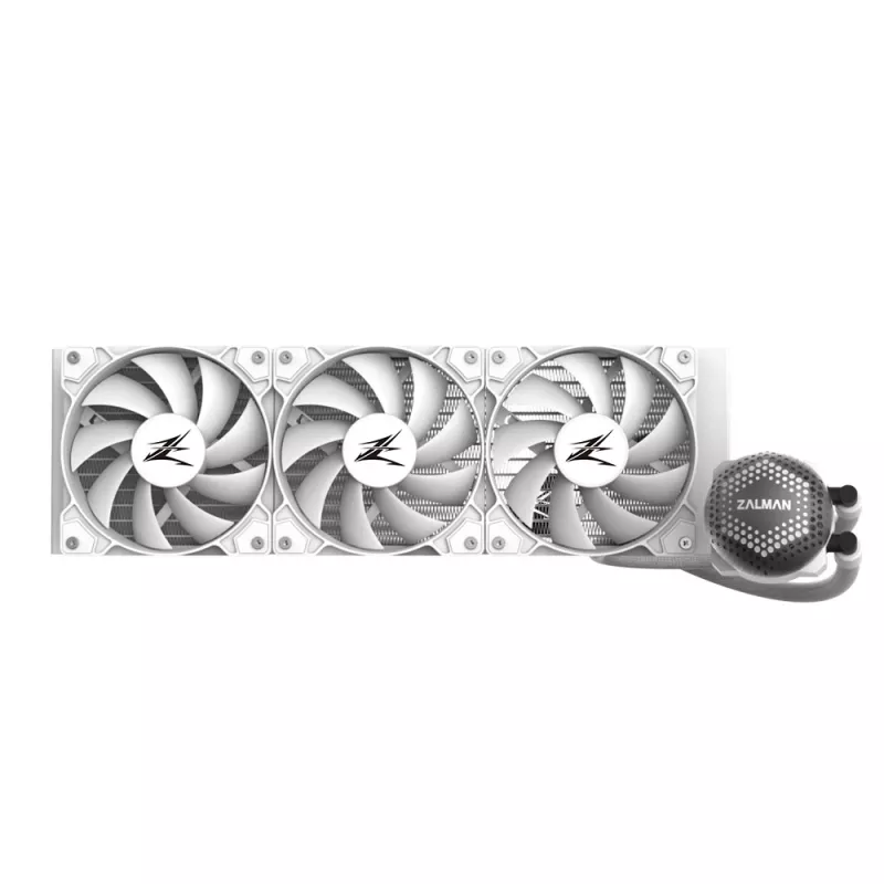 Zalman ALPHA36 balta CPU šķidruma dzesētājs, 360mm radiators, 3 x 120 mm ventilatori, ARGB sūknis, divu procesoru, universāls šķidruma dzesētājs, 12 cm