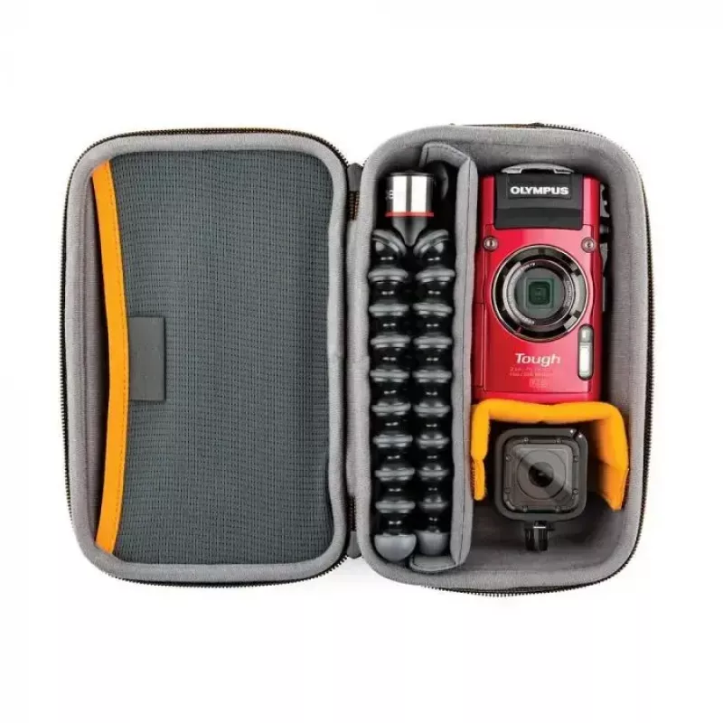 Kameras somiņa Lowepro HARDSIDE CS 60 — ciets čaulas kompaktais futrālis, 140×85×227 mm, melns/oranžs