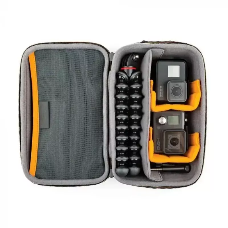 Kameras somiņa Lowepro HARDSIDE CS 60 — ciets čaulas kompaktais futrālis, 140×85×227 mm, melns/oranžs