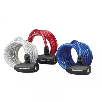 Troses slēdzene MASTER LOCK 1,8 m 8 mm ar atslēgu, dažādu krāsu komplekts