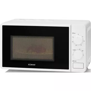 Solo mikroviļņu krāsns Bomann MW 6014 CB — 700 W, 20 L, 245 mm rotējošais paliktnis, 6 jaudas līmeņi, balta