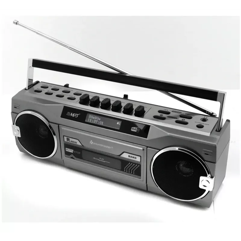 Pārnēsājams kasešu atskaņotājs Soundmaster SRR80TI ar DAB+ un FM, LCD displeju, 3 W RMS, 3,5 mm austiņu ligzdu, darbojas ar baterijām/230 V