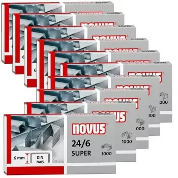 Skavas NOVUS 24/6 DIN SUPER iepakojumā pa 10000, 6 mm kājiņas garums