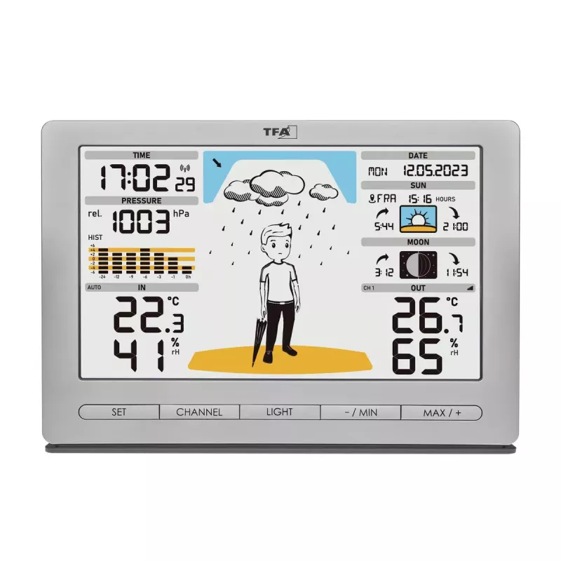 TFA-Dostmann Meteo Jack Silver iekštelpu/āra termometrs, higrometrs un barometrs