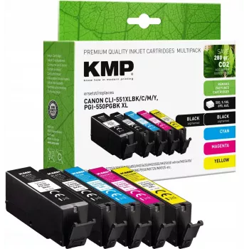 KMP tintes kasetņu multipaka, saderīga ar Canon PGI-550/CLI-551 XL – multipakas komplekts