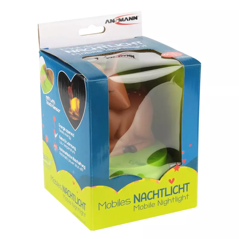 ANSMANN baby night-light 1800-0059 — LED, dzeltena gaisma, baterijas AA ×3, 119×119×137 mm, brūna/zaļa