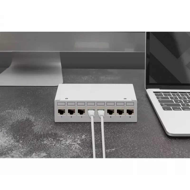 Plākstera panelis DIGITUS Desktop modular blank, ekranēts, 8 portu, tērauds, pelēks, pie sienas stiprināms